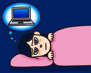 パソコンのせいで寝れない女性のイラスト
